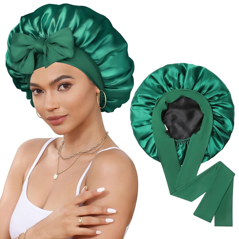 CHLINS Satin Bonnet Silk Bonnet for Sleeping Silk Sleep Cap Double Layer Hair Bonnet with Elastic Tie Band for Curly Hair Night Cap - Image 1